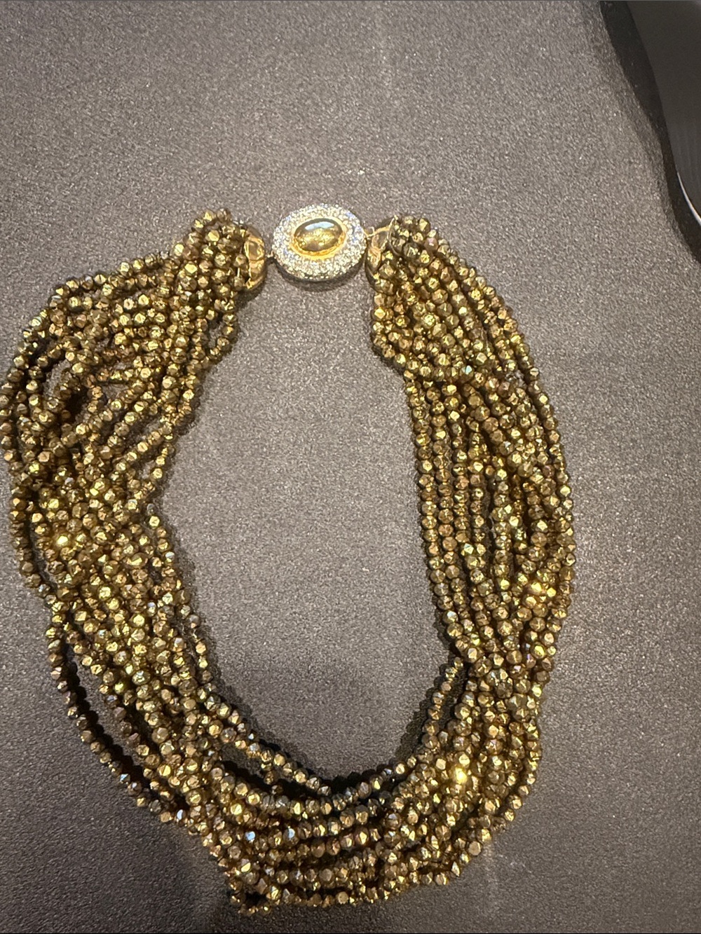 Gold Multi-Strand Faceted Bead Necklace with Decorative Clasp